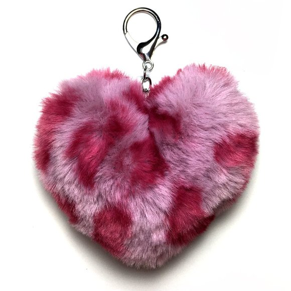Accessories - *3/$15* Pink Leopard Furry Pom Pom Heart Clip